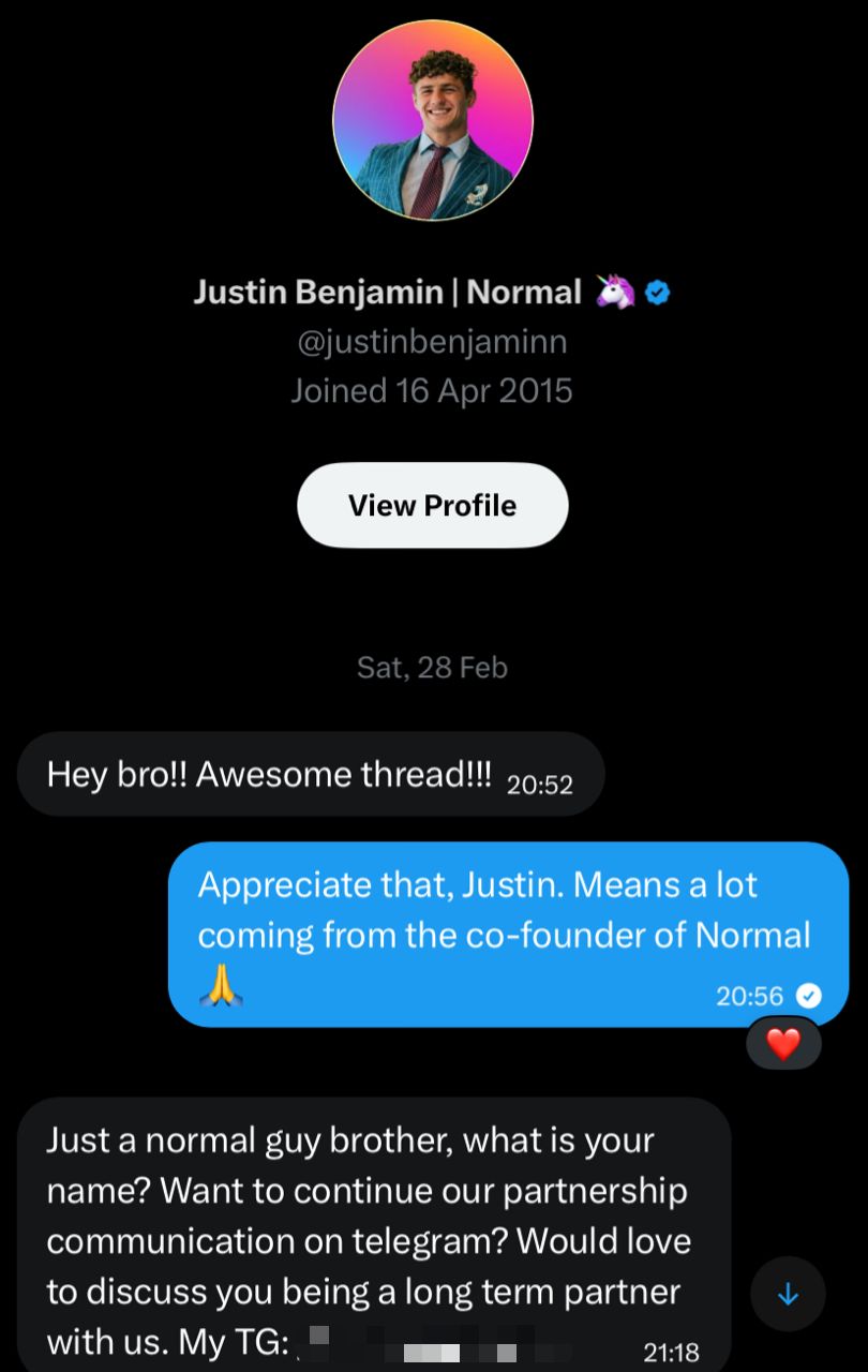 Normalfi co-founder DM after contest